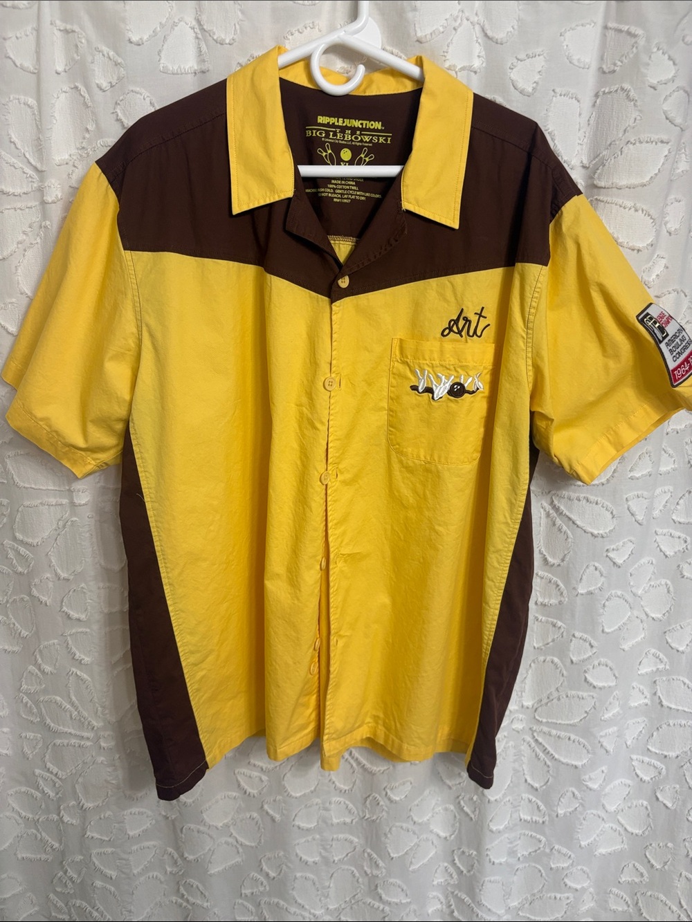Ripple Junction Yellow & Brown Retro Bowling Shirt